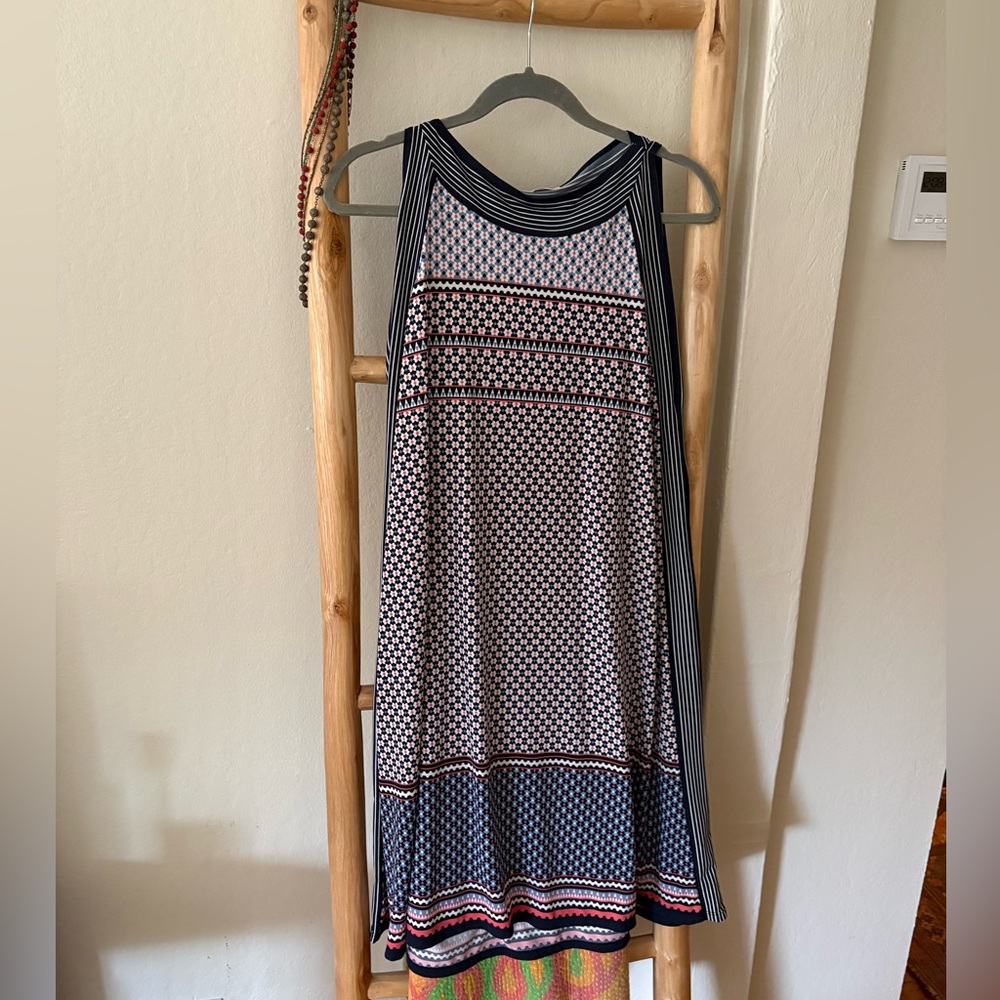 Max Studio Navy and Red Geometric Midi Dress